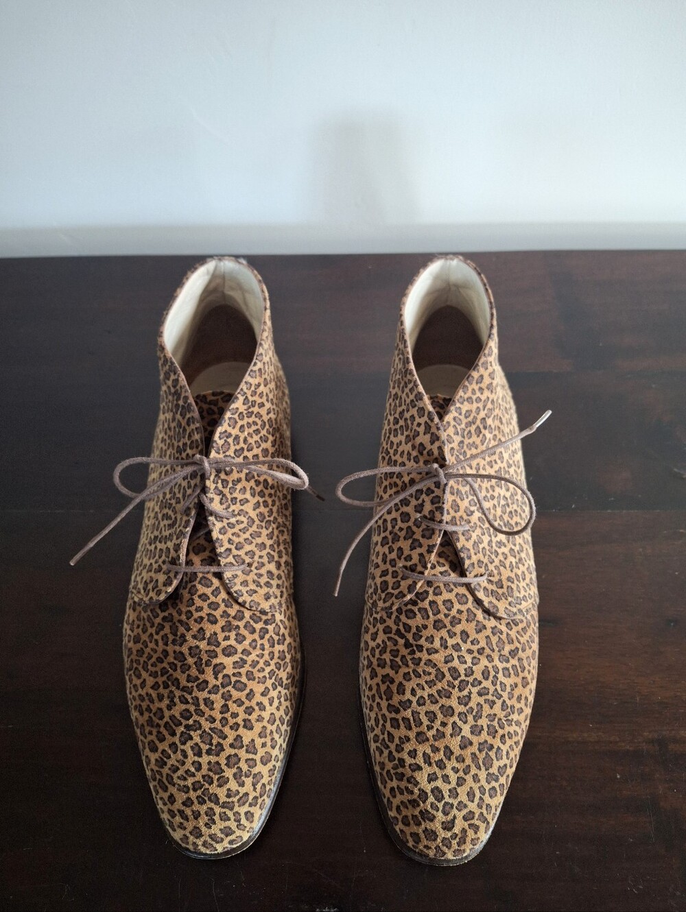 SAK'S 5TH AVENUE Vintage Leather Leopard Print Ankle Boots- Brown/Tan Size 9.5